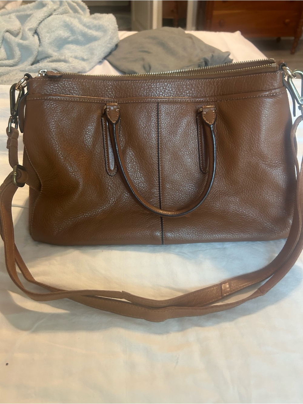 Coach Brown Pebbled Leather Shoulder Bag - Picture 2 of 5